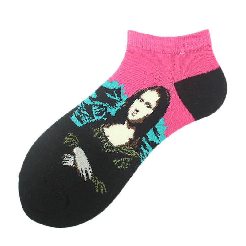 Calcetines de tobillo para hombre primavera y verano calcetines nuevos calcetines de corte bajo para mujer pintura al óleo calcetines de moda europeos y americanos ins al por mayor transpirable