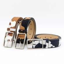 现货新款日子扣皮带黑白奶牛纹马毛女士假毛时尚跨境腰带厂家直销