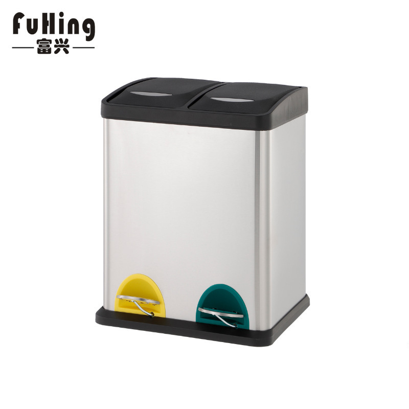 Explosions 16L stainless steel pedal two classification trash can office recyclable environmental protection kitchen waste square storage bucket