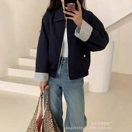 春季两面穿短款风衣外套女高级感气质韩版宽松休闲百搭上衣潮U13