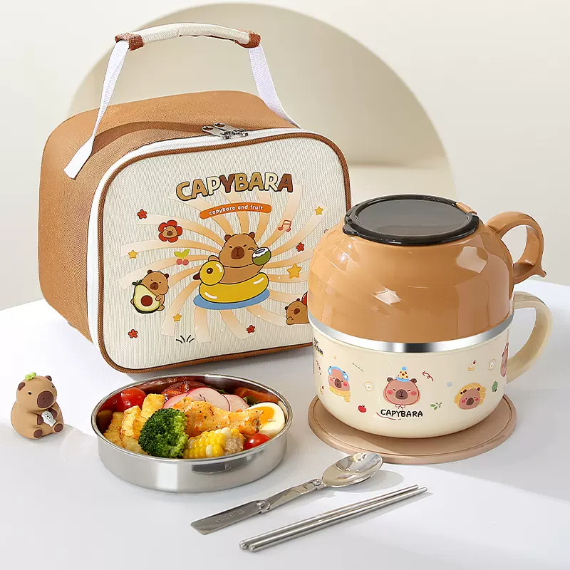 304不锈钢泡面碗带盖学生饭盒宿舍上班方便携带快餐杯带折叠餐具