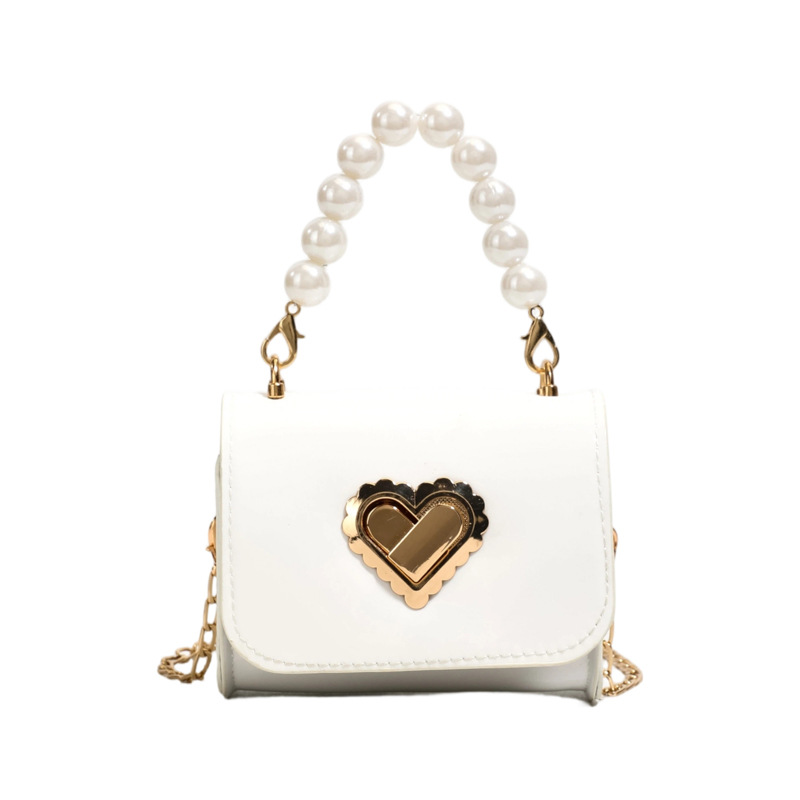 Bolsa de mano de niña de perlas de estilo extranjero dulce amor brillante bolso de cadena de chicas coreana nuevo bolso de niños