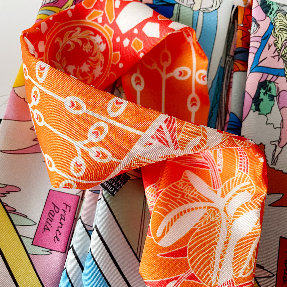 Women's Elegant Retro Printing Bag Satin Silk Scarf display picture 4