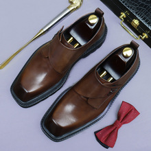 牛皮厚底增高男鞋大头方头商务正装套脚轻便韩版工装皮鞋代发