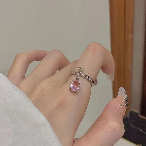 Sweet niche pink zircon ring for women, light luxury, stylish, versatile, simple set of rings, high-end design ring