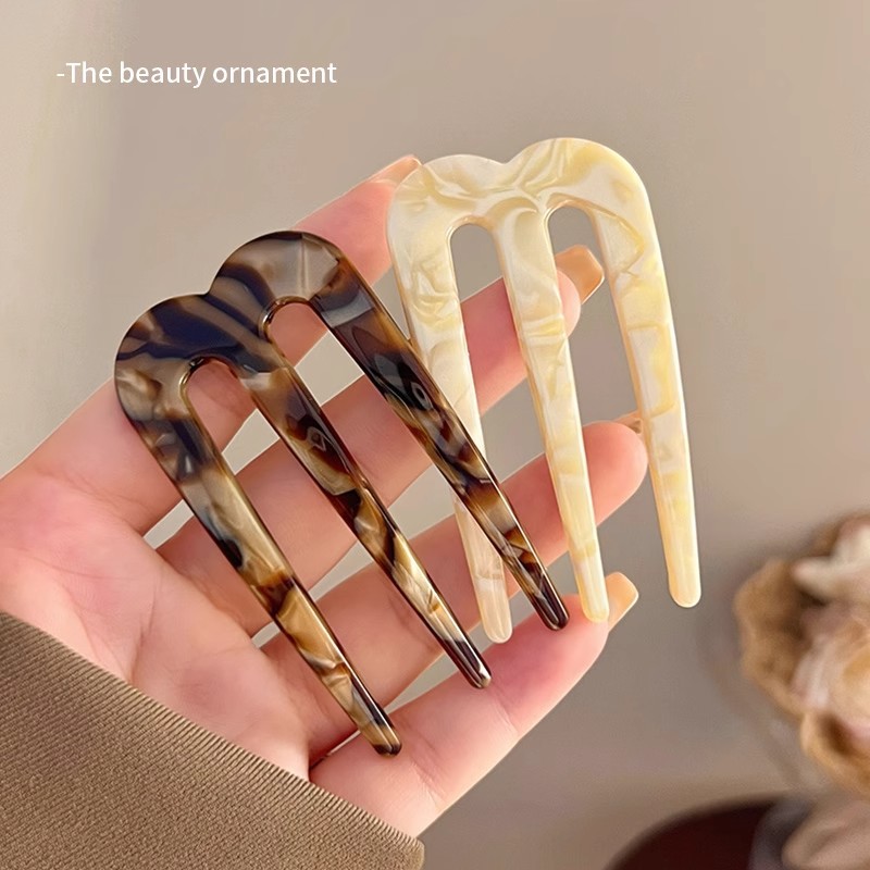 Horquilla en forma de U de tres dientes para mujer, estilo antiguo, nuevo estilo chino, peine fijo para el cabello, horquilla, tocado, horquilla de ácido acético