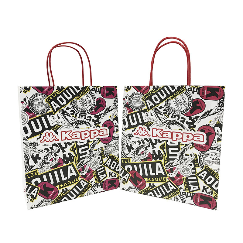 Bolsa de papel kraft Bolsa de papel de compras de ropa personalizada Bolsa de embalaje portátil personalizada de tamaño completo Patrón de impresión personalizado