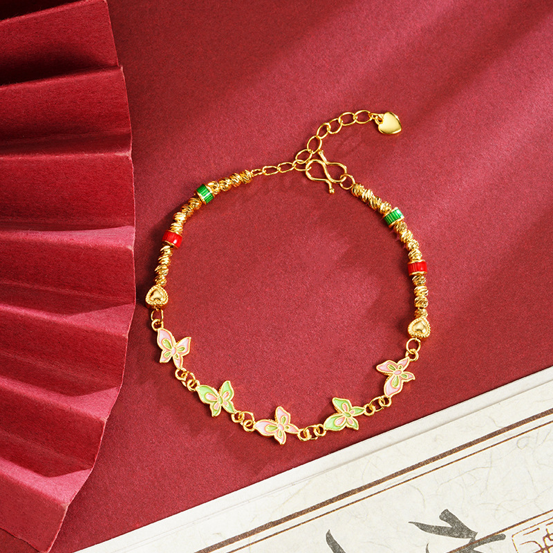 Nuevo chino vietnamita pulsera de oro de arena retrógrado mariposa de flores de coches flash cuentas de flores joyas de nicho al por mayor