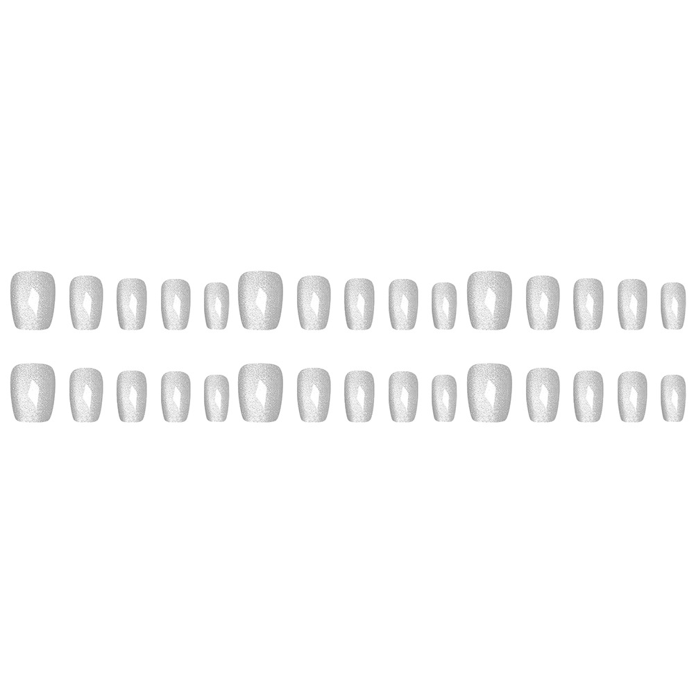 Tabletas de uñas en polvo brillante de ojo de gato de color sólido 30 piezas de armadura de desgaste de código dividido Parche de uñas postizas hecho a mano de todo fósforo de verano