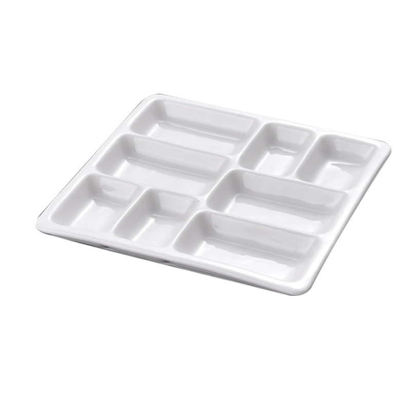 Plato de sabor blanco puro plato de salsa de cerámica plato de tres rejillas paleta de pigmentos plato de dos rejillas de estilo japonés plato de inmersión de rejilla comercial