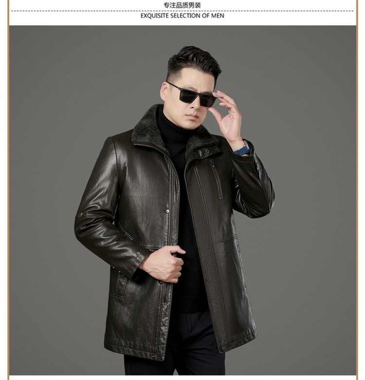 Genuine Leather Jacket Men's Mid-length Coat Thickened Lamb Sheep