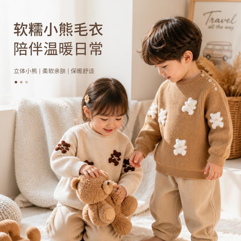 婴幼儿针织衫外套a类宝宝毛衣2026新款小熊儿童衣服外穿宝宝毛衣