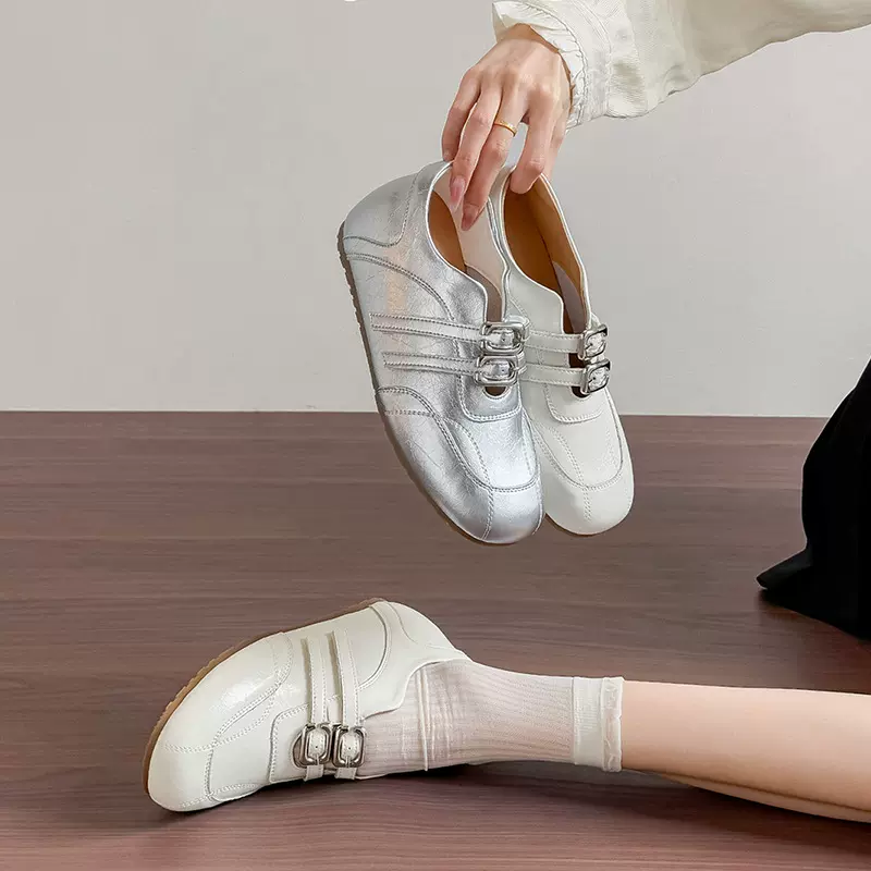 内增高复古银色运动玛丽珍鞋女2026春夏休闲单鞋芭蕾德训鞋小皮鞋