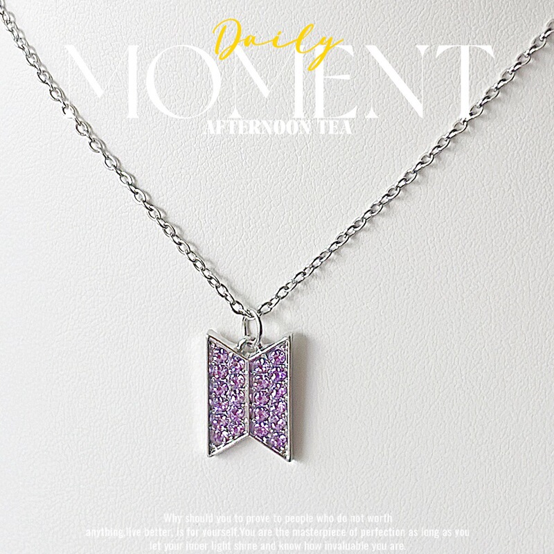 Bts Purple Logo Zircon Inlaid Pendant Necklace 2026 World Tour Merchandise Necklace