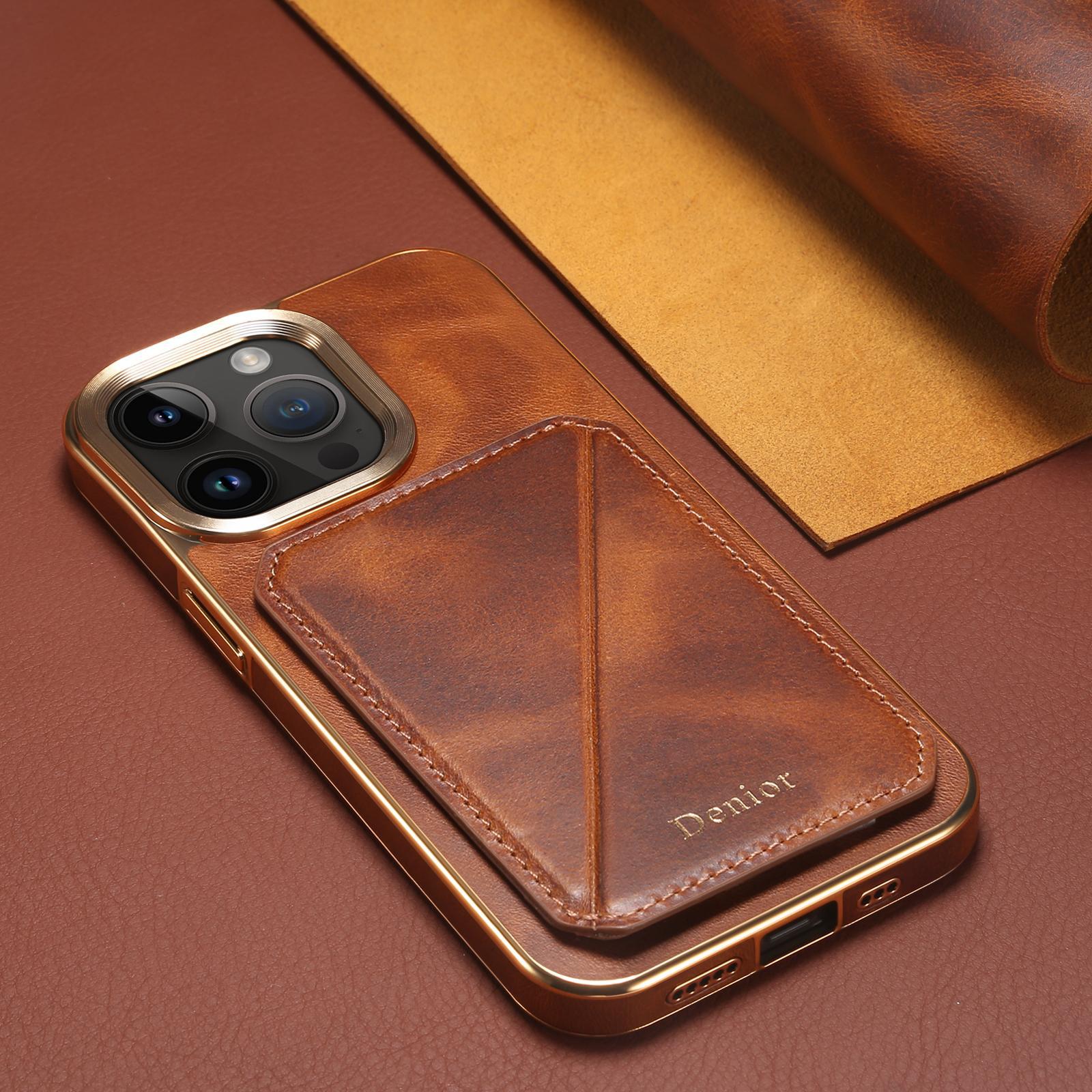 Ốp lưng da dầu iPhone 15 Pro Max kèm giá đỡ và túi đựng thẻ phong cách doanh nhân — [Da bò sáp dầu da đen] ◆ Quy trình mạ điện, [Da bò sáp dầu da xanh] ◆ Quy trình mạ điện, [Da bò sáp dầu da nâu] ◆ Quy trình mạ điện, [Da bò sáp dầu đỏ tía] ◆ Quy trình mạ điện chi tiết 16