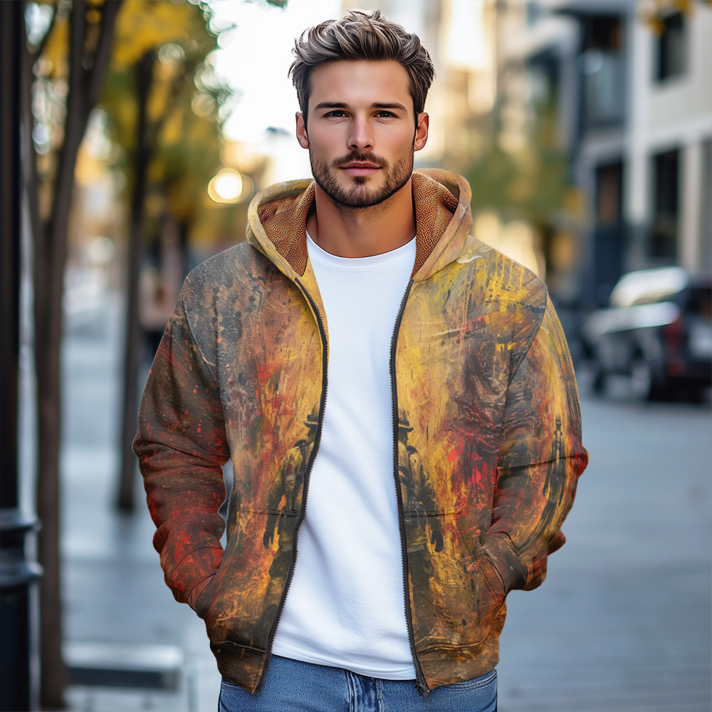 Cardigan con cappuccio da uomo con zip per inverno_voghion.com