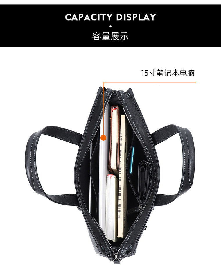 Túi xách tay nam da bò thật công sở đựng tài liệu laptop dung tích lớn 38×11×26 cm — Màu đen da thực vật chi tiết 9
