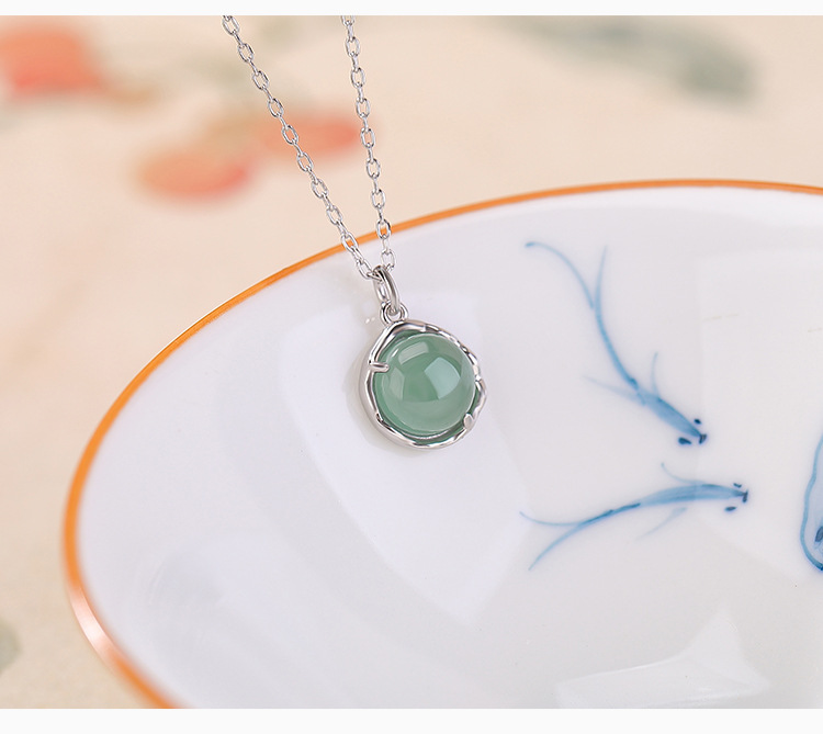 Dây chuyền bạc S925 mạ vàng hồng đính mã não xanh ngọc lục bảo hình học — Kiểu Phỉ Thúy chi tiết 8