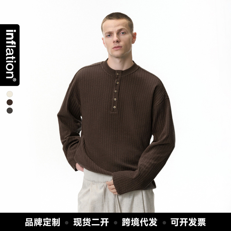 Jie Zhan Men's Clothing | Old Money Henry Collar Long Sleeve T-Shirt 26 Spring/Summer New Trendy Brand Casual Lazy Solid Color Men's Top.