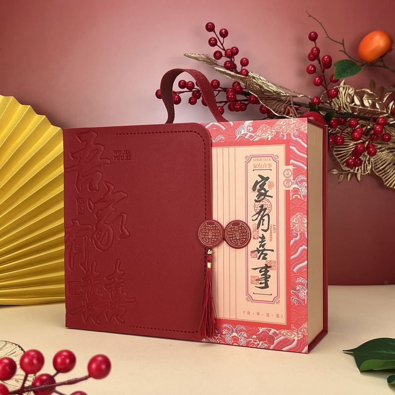 結婚式のお返しの喜糖の箱の中国式の手提げのお土産の箱の完成品は折り畳みの磁気吸引のフリンジキャンディーの包装箱を免除します。|undefined