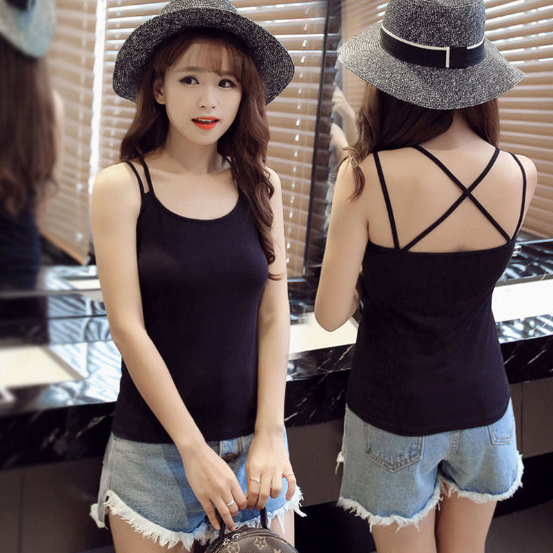 Camisole Women's Summer Sexy Cotton Beautiful Back Base Outer Wear Inner Slim Look All-match Black White Small Camisole Top
