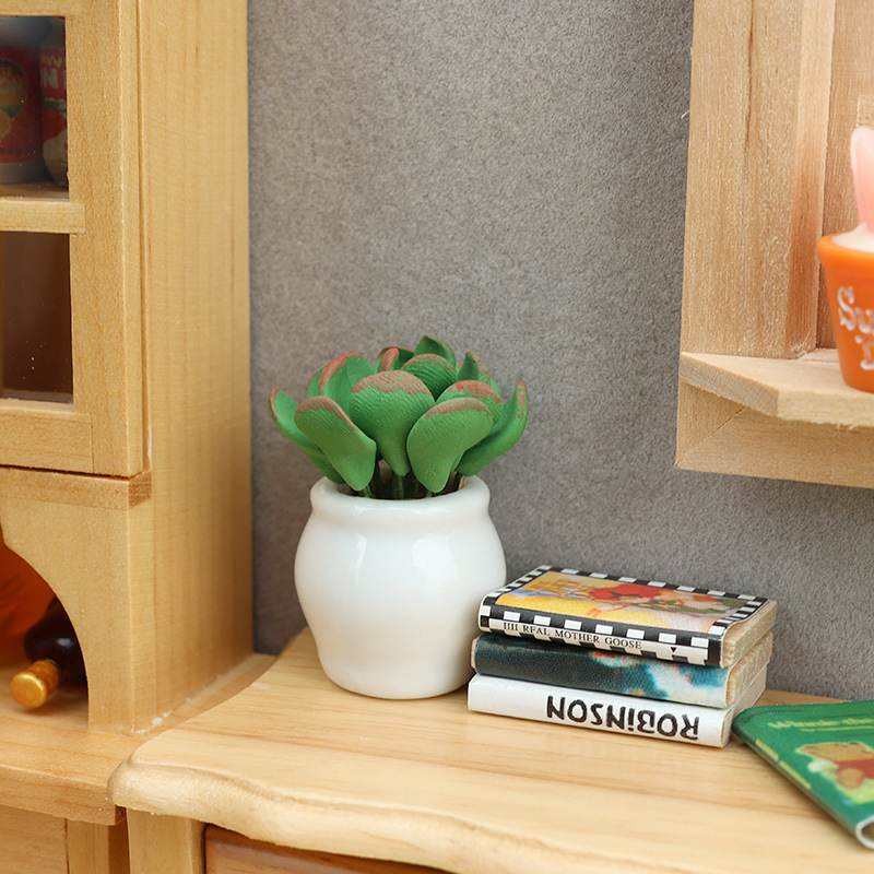 1:12 Dollhouse Mini Furniture Room Decoration Accessories Clay Flower Pot Ornaments Artificial Flowers 4