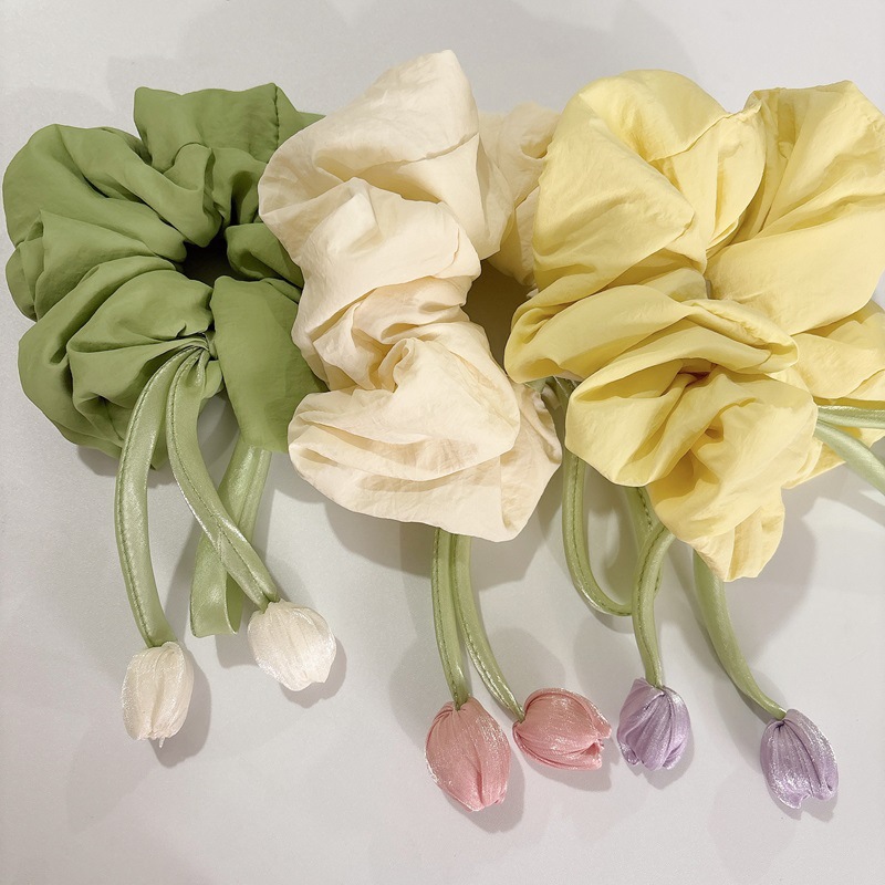 Elegante elástico de cabelo com laço tulipa estilo coreano_voghion.com