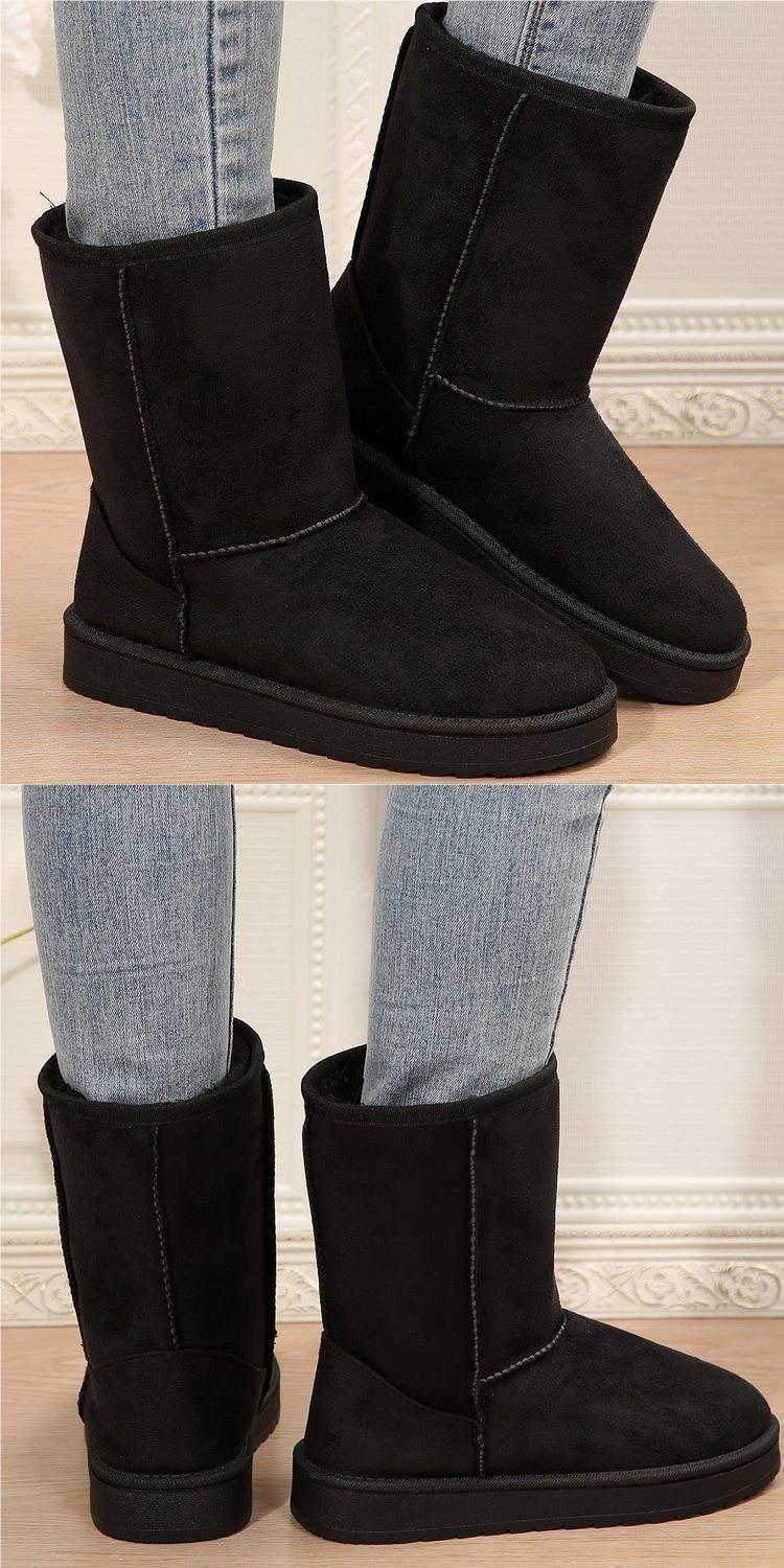 Botas de nieve para mujer, nuevo estilo de otoño e invierno, manga corta de felpa artificial, cabeza redonda, suela plana, parte superior media_voghion.com