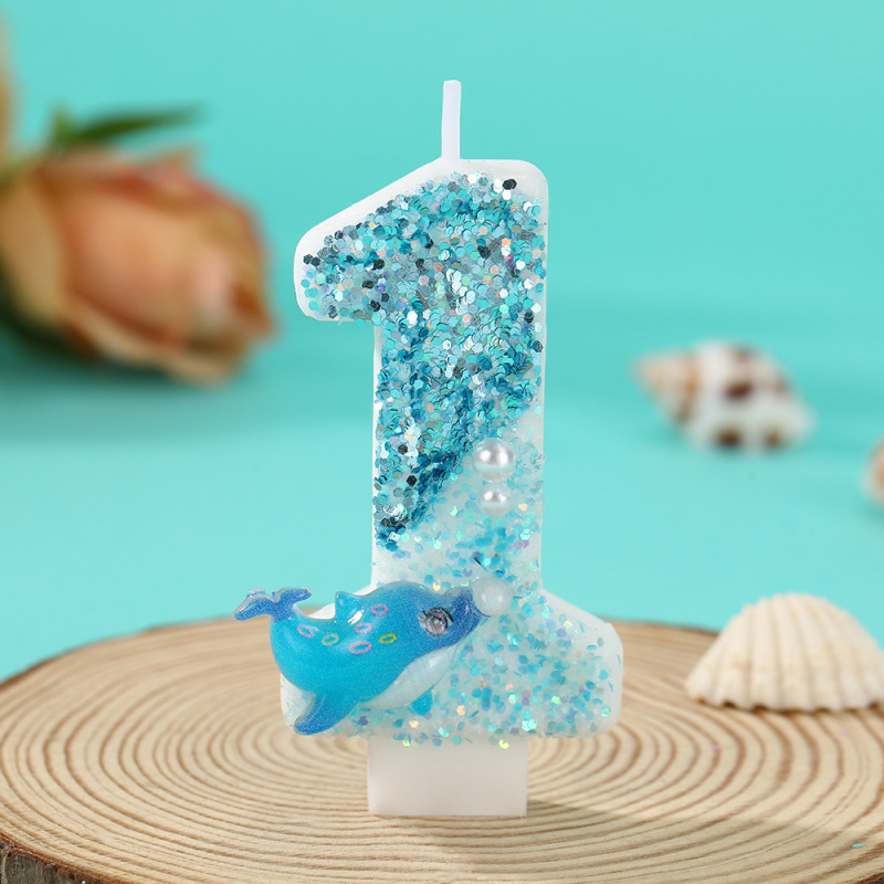 海豚戏珠海洋系列数字蜡烛 手工DIY创意生日蛋糕氛围装饰蜡烛批发|undefined