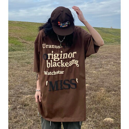 HELLO KOMA American retro printed lettered short-sleeved T-shirt women's national trend 2024 new fashion brand couple's shirt