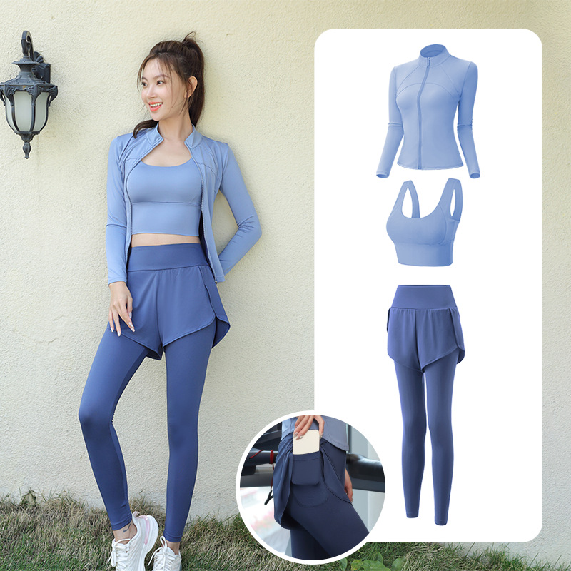 Trajes de yoga para mujeres de verano para correr ropa deportiva suelta rápida ropa seca bolsillo para correr trajes de mujeres de la mañana para correr comercio exterior