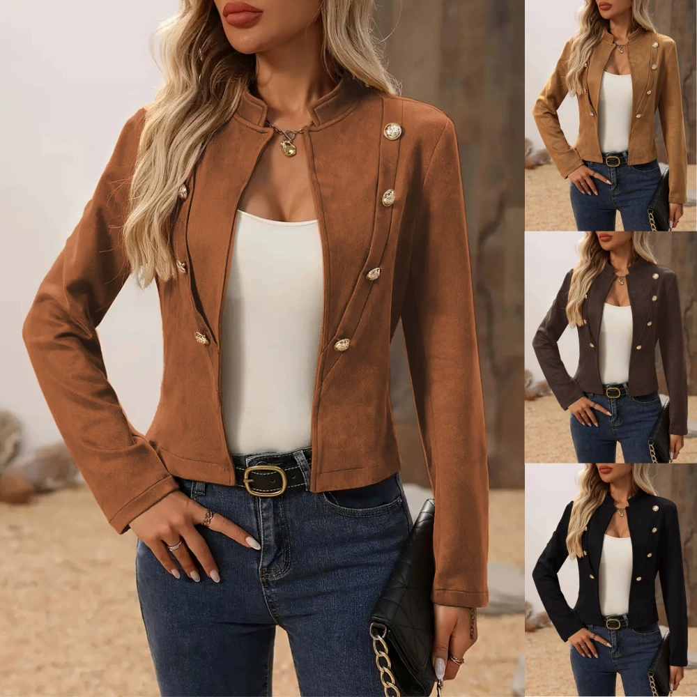 2024 AliExpress wish Amazon взрывной осенью и зимой сплошной двухбортный декоративный пиджак ретро пальто для женской одежды
