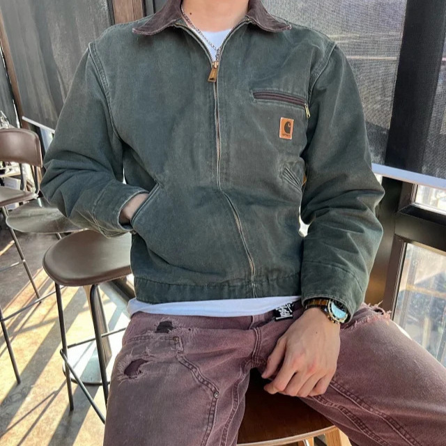Ceiling car Kaha vintage vintage washed distressed J97 jacket lapel zipper coat loose-fitting for men and women Ceiling car Kaha vintage vintage washed distressed J97 jacket lapel zipper coat loose-fitting for men and women
