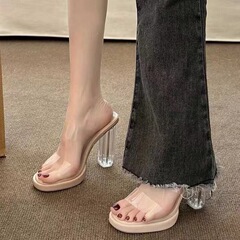 女性の厚底サンダル、女性の靴のプラットフォーム、クリスタル防水足、新しいスリッパ、ハイヒール、2025年、疲れにくい女性の夏