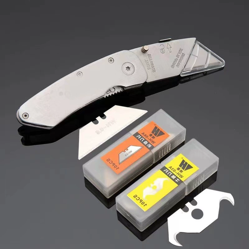 Folding Utility Knife, Aluminum Alloy Handle, Heavy-Duty Wear-Resistant Metal Blade, Multi-Pack Options