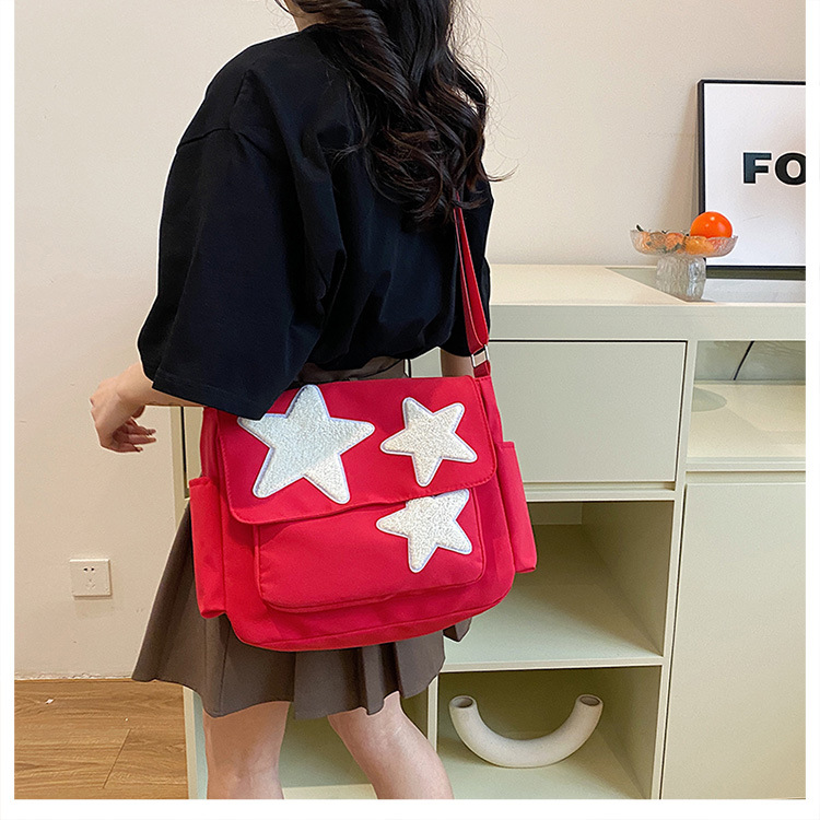 Cross-border wholesale large-capacity five-pointed star canvas single-shoulder bag, cute school style crossbody bag, student commuting bag for classes undefined
