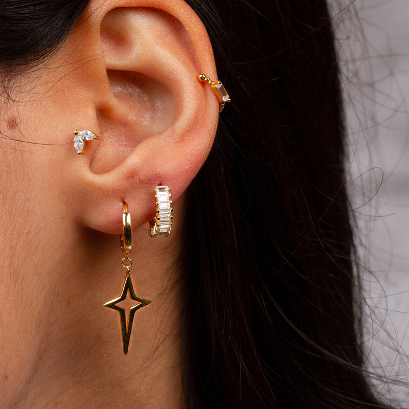 Fashion Cross Star 18k Gold Copper Earrings Female display picture 6