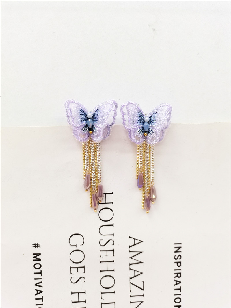 Korean Embroidery Butterfly Tassel Retro Luxury Fairy Earrings Long Earrings Crystal display picture 4