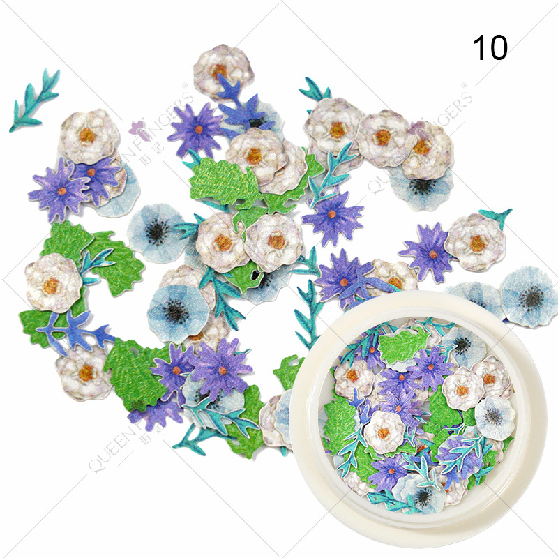 Joyas de manicura de la princesa inswind coloridas flores y hojas pájaros mariposas primavera serie de pulpa de madera parche de manicura