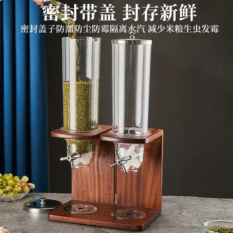 Solid wood base cereal dispenser hotel cafeteria corn cereal machine cereal jar double head three heads