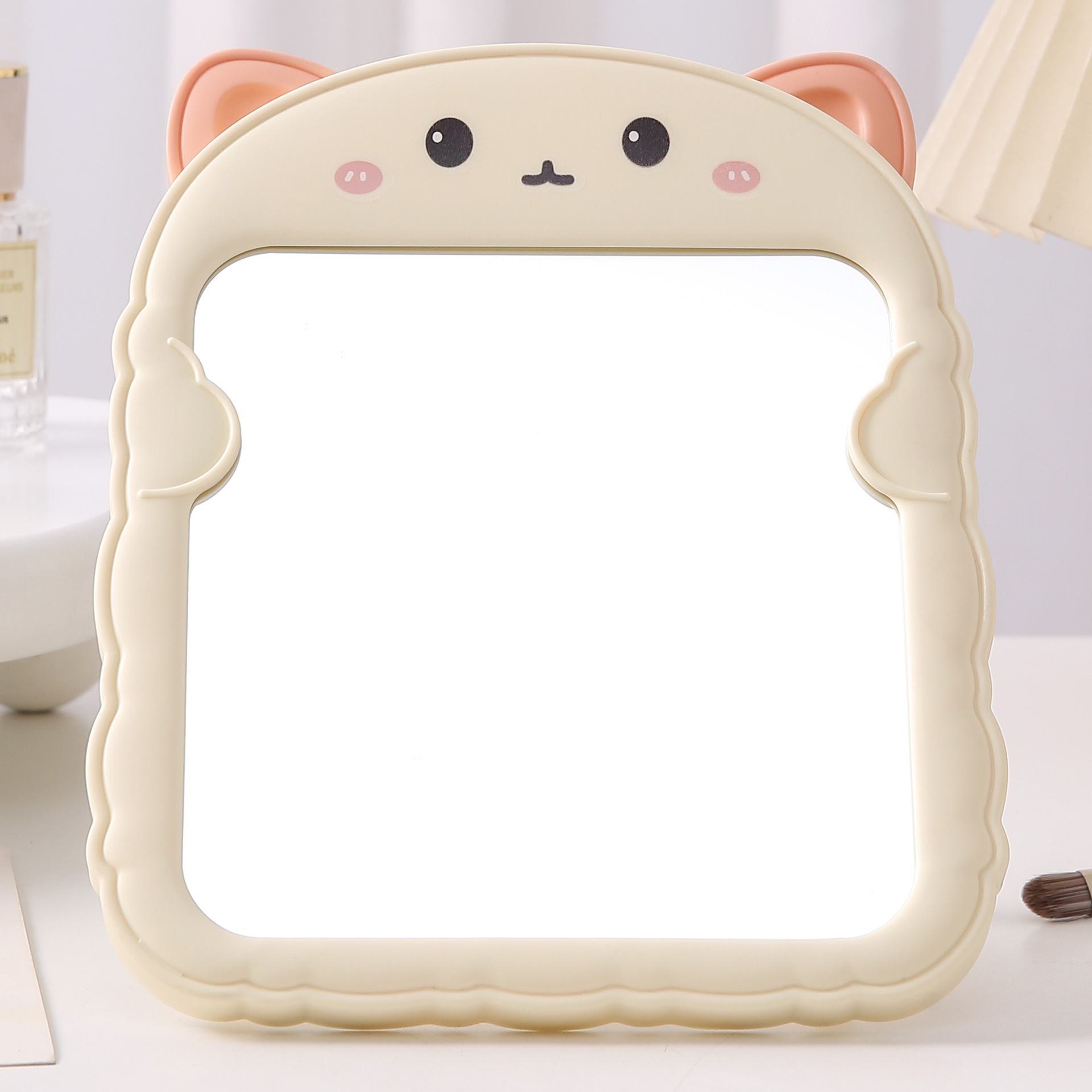 Espejo de maquillaje plegable con orejas de oso, portátil y lindo