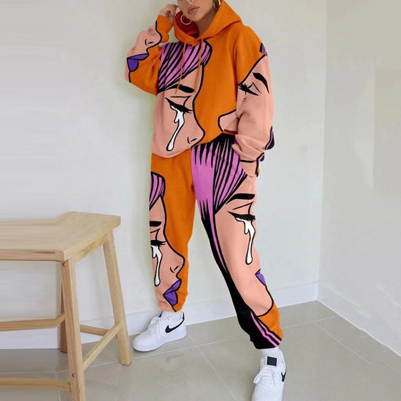 Conjunto de Sudadera Informal con Cuello Redondo y Estampado Holgado para Mujer, Estilo Europeo y Americano, Novedad de Comercio Exterior Transfronterizo para Otoño 2025
