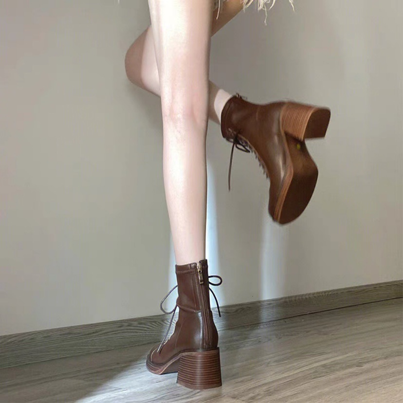 Vintage Damen Stiefel Mit Blockabsatz Und Langem Schaft_voghion.com
