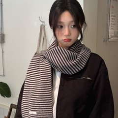 日系经典条纹百搭针织围巾女2025新款冬季时髦保暖情侣围脖