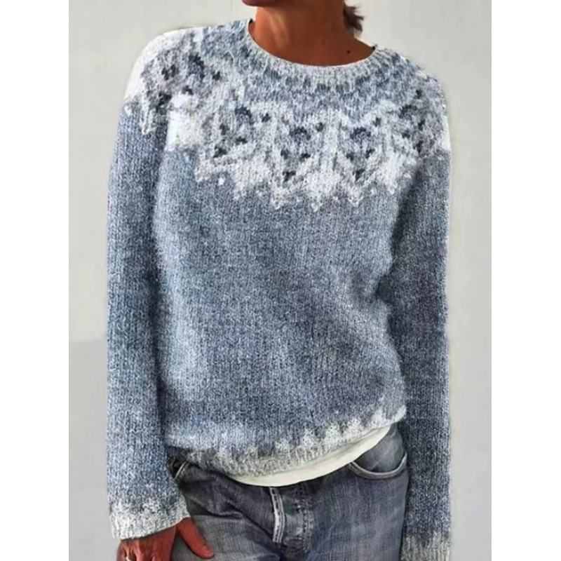 Amazon European and American New Knitwear Women's Wish Hot-Selling Round Neck Color Matching Loose Fashion Pullover Knitwear