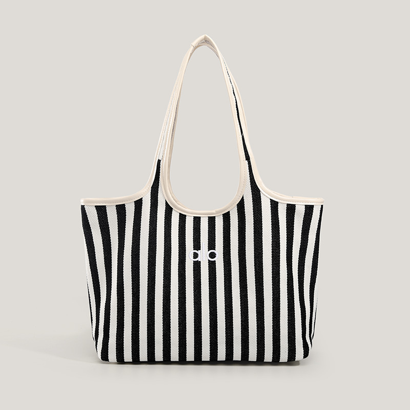 Cross-Border Women's New Style Artistic Tote Bag, Striped Large-Capacity Shoulder Bag, Fabric Bag, Commuter Handbag, Canvas Bag