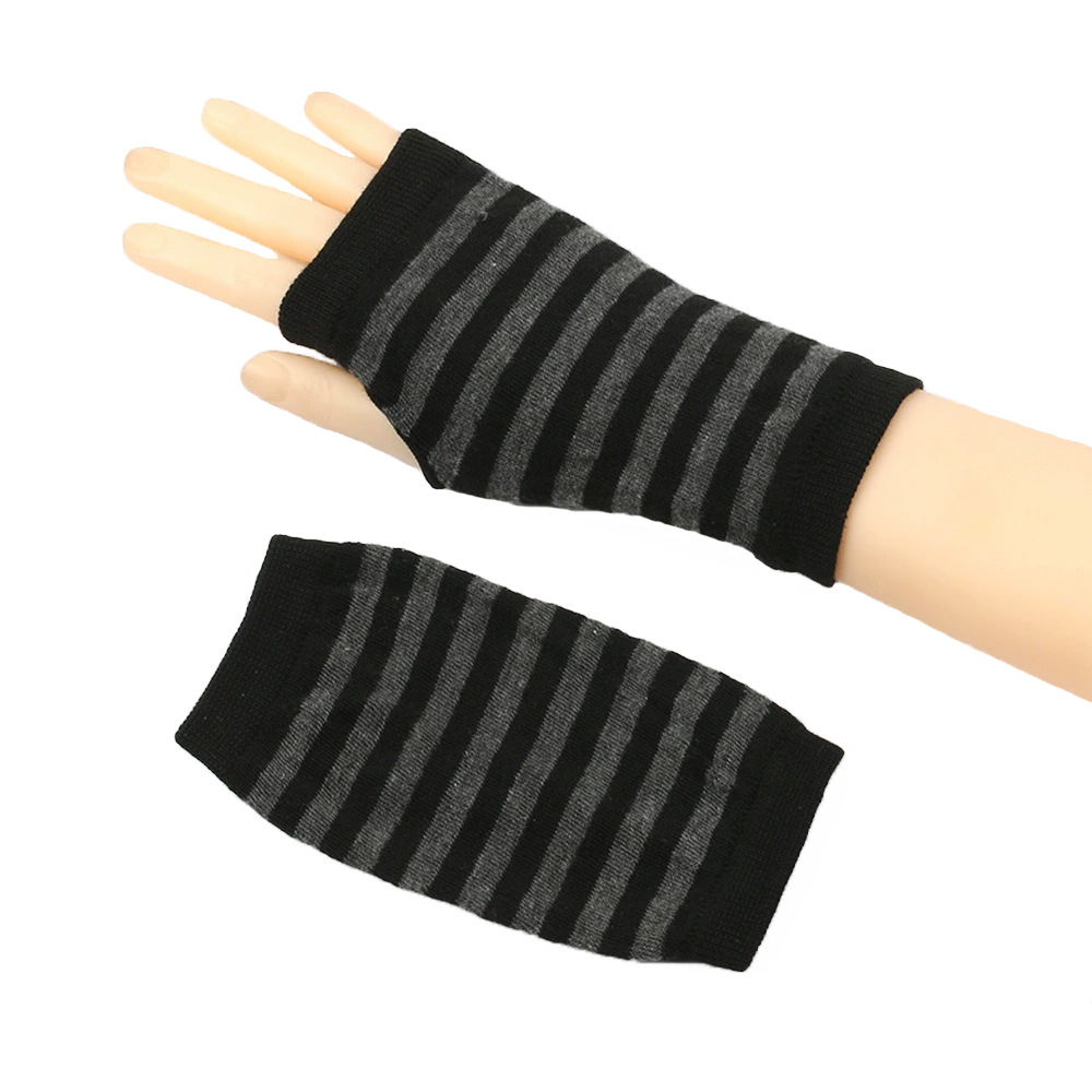 Mangas de muñeca abiertas a rayas para hombres y mujeres, tejido fino, guantes cortos de escritura para niños, color sólido, para hacer uno mismo_voghion.com