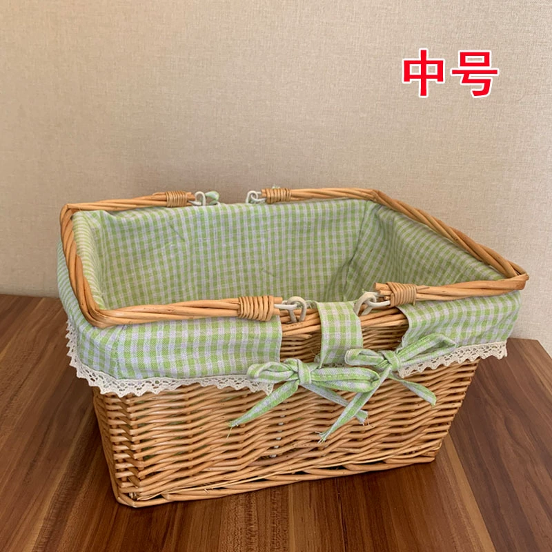 Корзина из ротанга для хранения цветов, корзина для покупок, корзина из ротанга, объёмная корзина зеленая для пикника