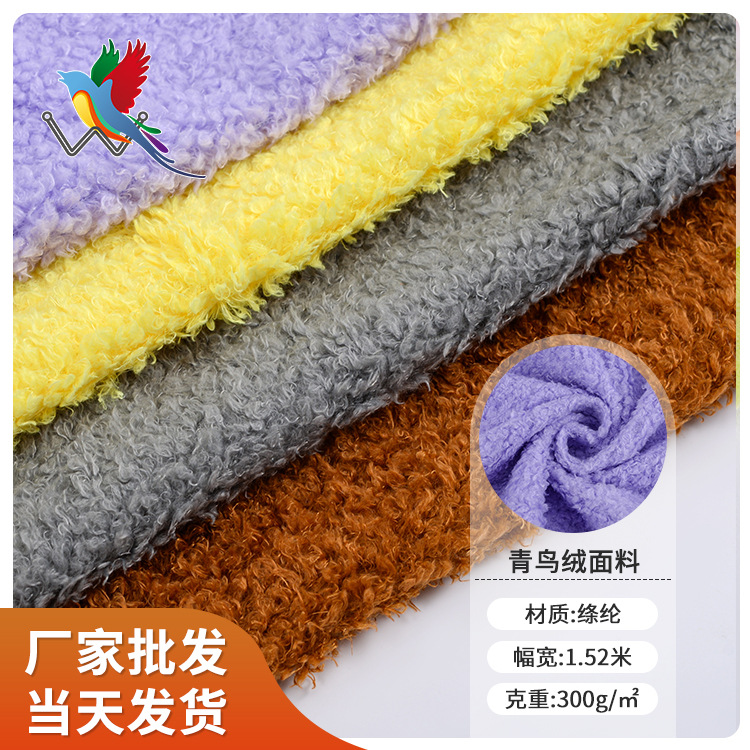 厂家现货新款休闲涤沦青鸟绒泰迪绒卷绒玩具服饰家纺面料批发