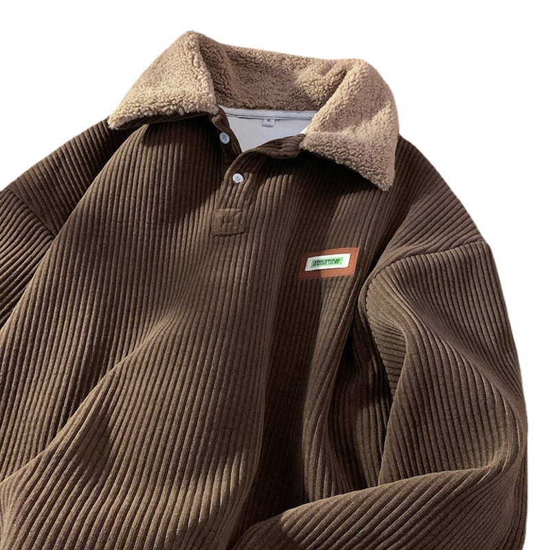 コーデュロイpolo襟衛衣男金秋冬金にカシミヤの毛を厚くしたコート男冬の香港風青少年